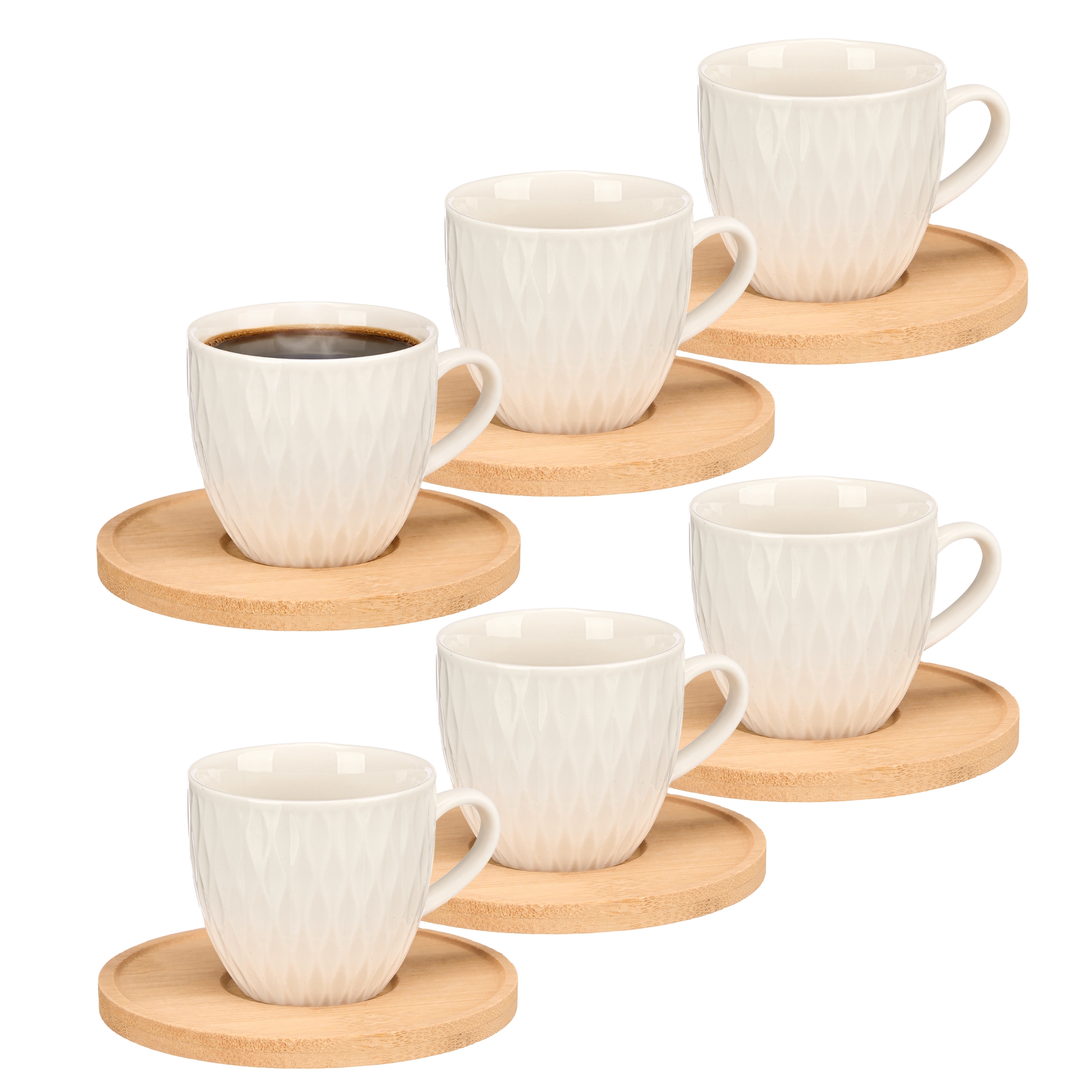 6 x Kaffeetassen "Elina" mit Bambus-Unterteller 90 ml