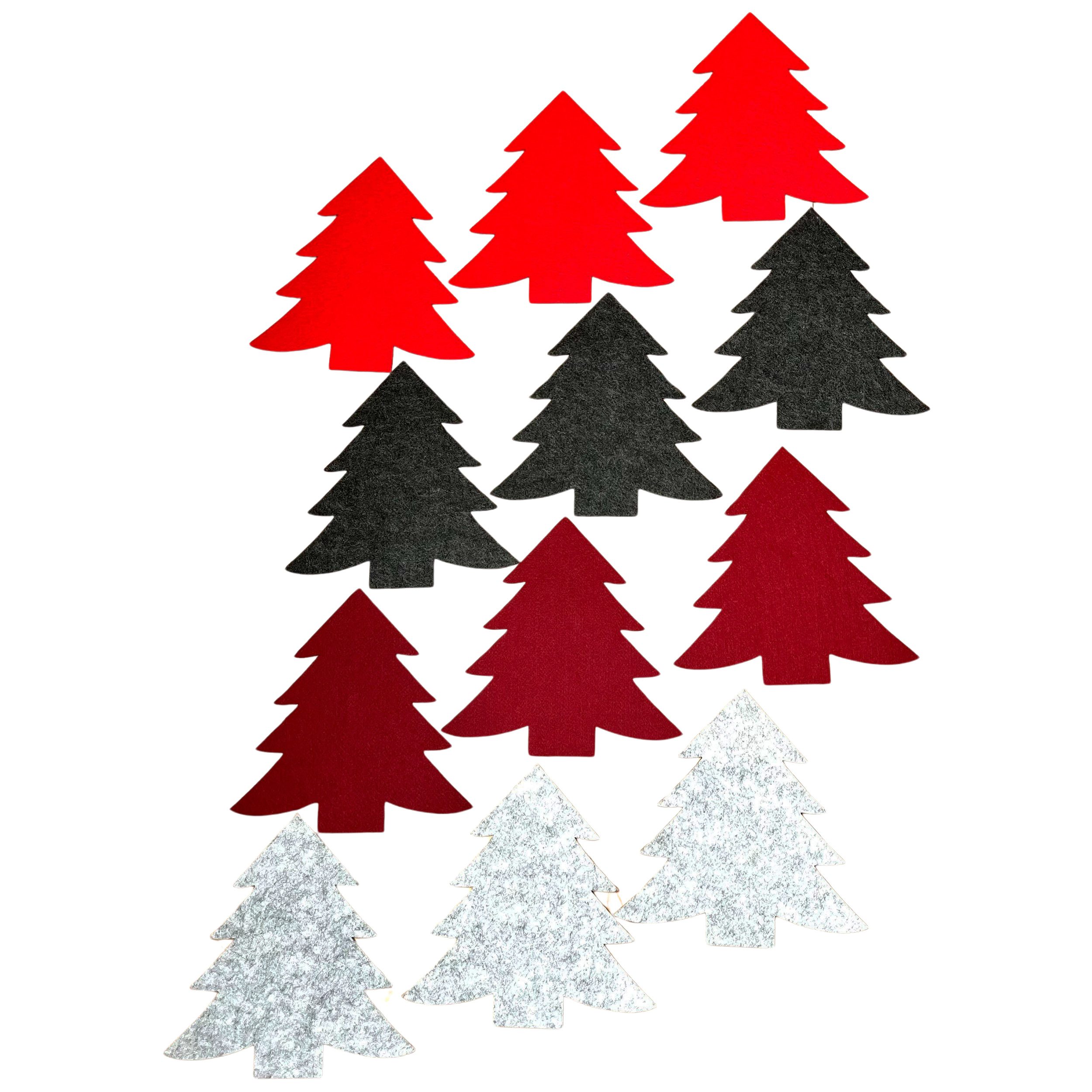 12 x Filzdeko "Tannenbaum" 4 Farben 19 x 18,5 cm