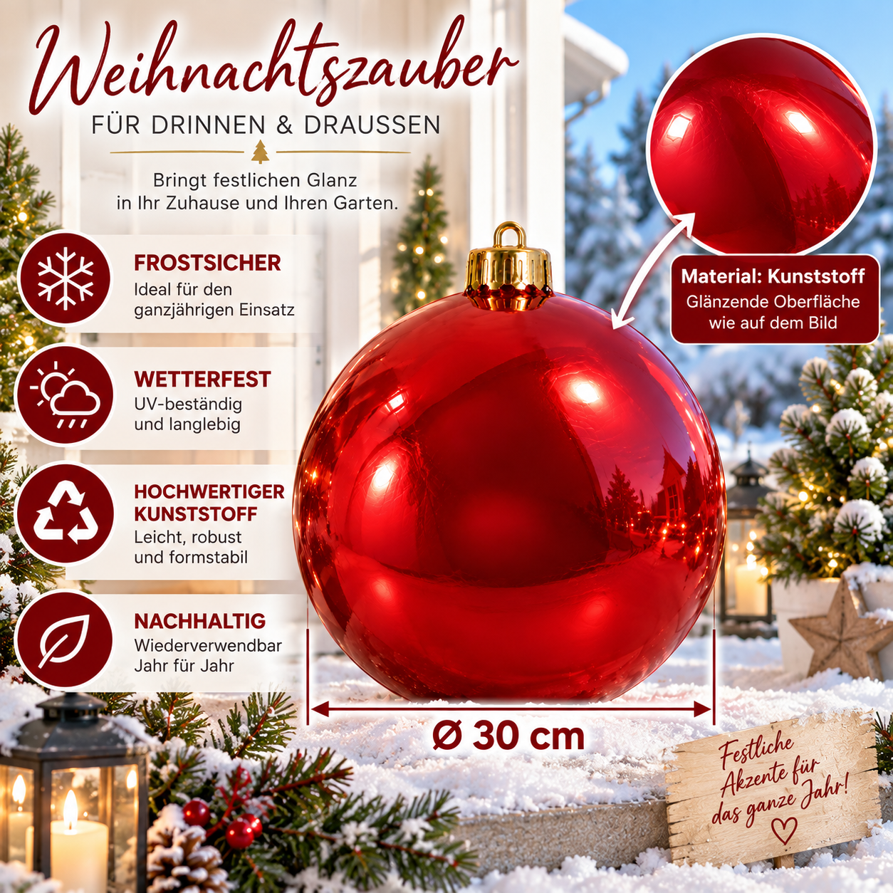 XXL Weihnachtskugeln für den Außenbereich Ø 20-30 cm - bruchfest - wetterfest