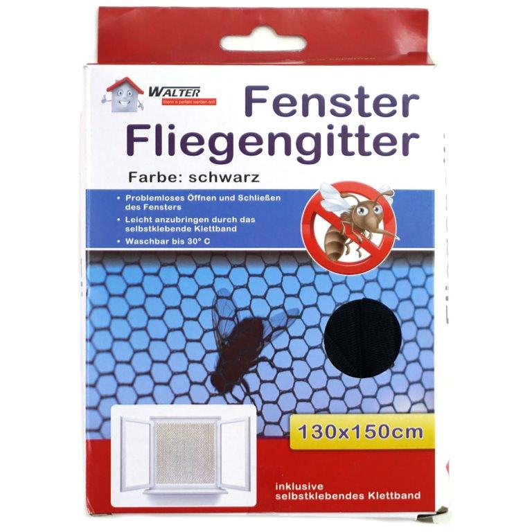 2x Premium Fliegengitter 130 x 150cm schwarz Klettband Insektenschutz 