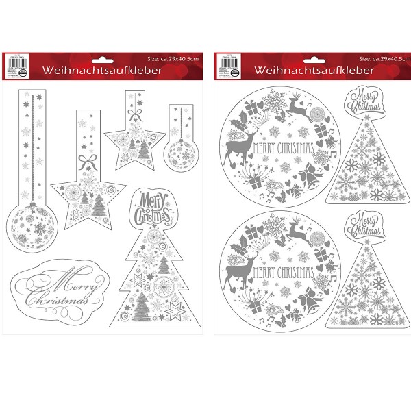 2 x Bögen Fenstersticker "Weihnachten" silberfarben