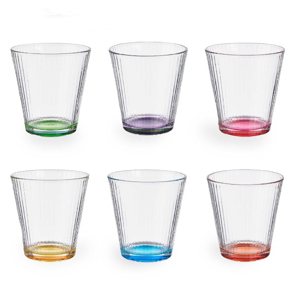 6 x Trinkgläser mit buntem Glasboden - 310 ml - Spülmaschinenfest