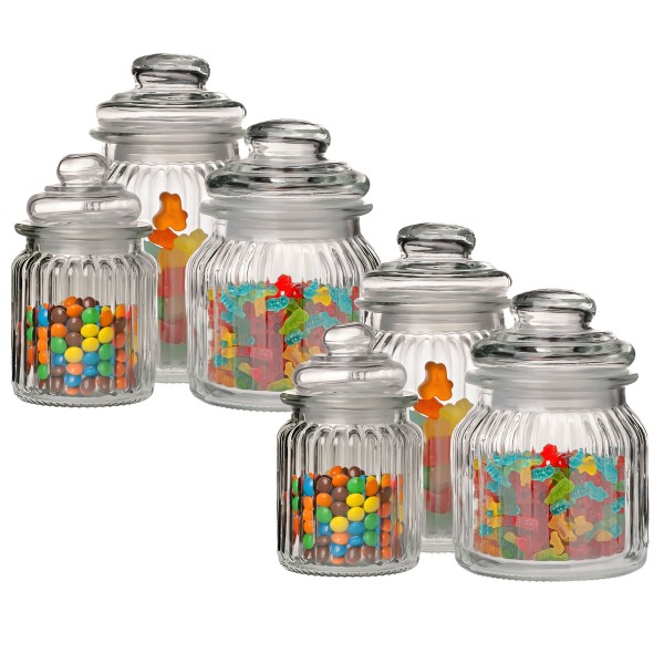 Vorratsgläser mit Deckel aus Glas - geriffelte Optik