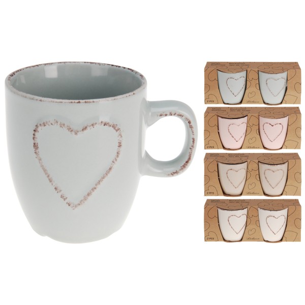 8-tlg. Set Tassen mit Herz aus Keramik - 150 ml - 4 Farben