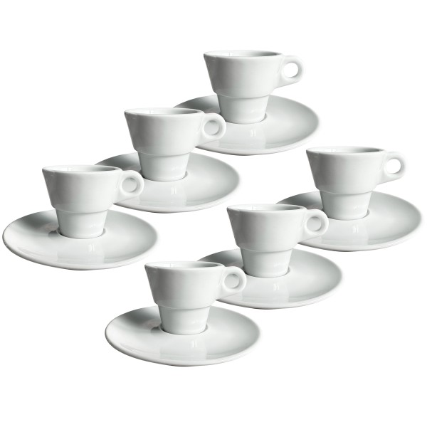 12-tlg. Set Espressotassen mit Unterteller aus Porzellan mit Ringgriff 50 ml