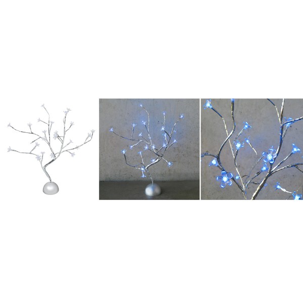 LED-Baum silber 24 LEDs, 40 cm blau, batteriebetrieben
