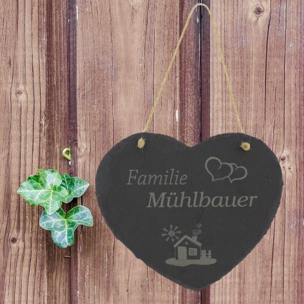 Schiefertafel Türschild graviert mit Familiennamen 19,5 x 16 cm