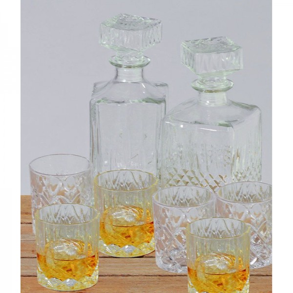 Whiskeyflasche Glas 900 ml, rechte Flasche mit Relief mittig