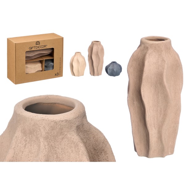 Vasen Set "Desert Wave Tuareg" 3-teilig im Wellen Design im Wüsten-Look - Naturfarben
