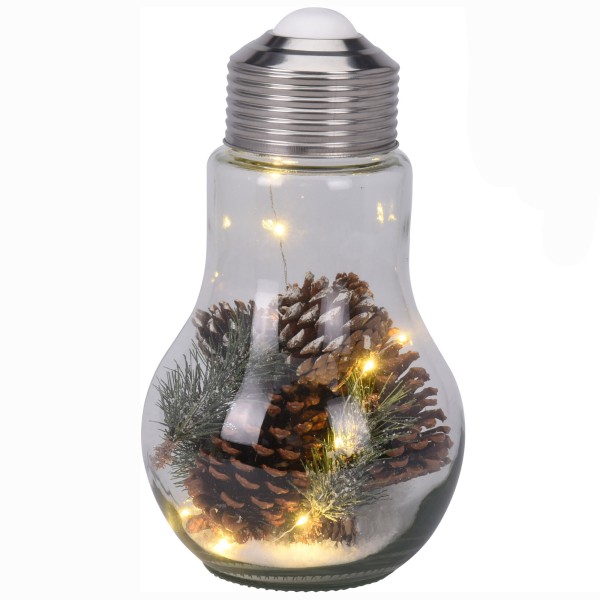 Weihnachtliche LED Stimmungslampe "Glühbirne" mit 10 warmweissen LED´s batteriebetrieben H 31 cm