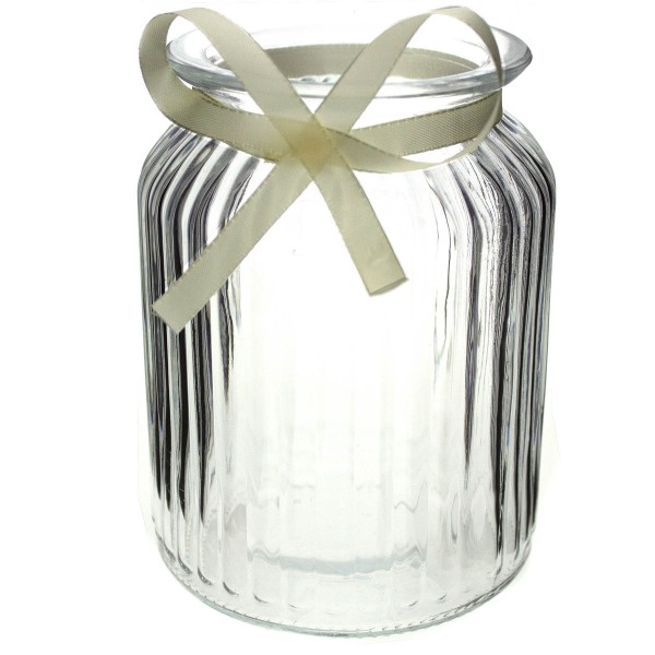 12 x Windlichter geriffelt mit Deko-Band H 14,5 cm
