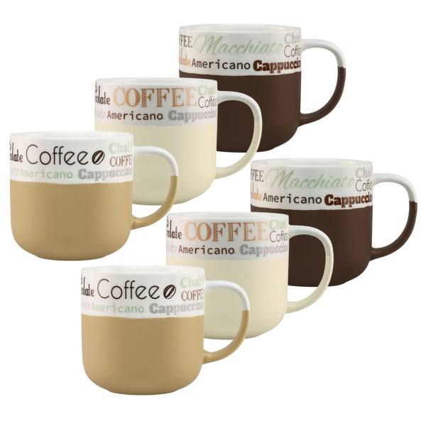 6-tlg. Set Kaffeetassen aus Keramik mit Henkel 390 ml