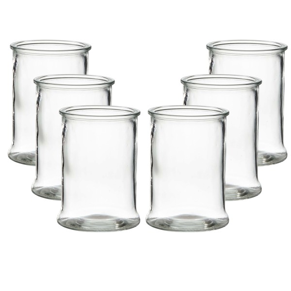 6 x Windlichter aus Glas in Zylinderform H 17 cm - Ø 13 cm