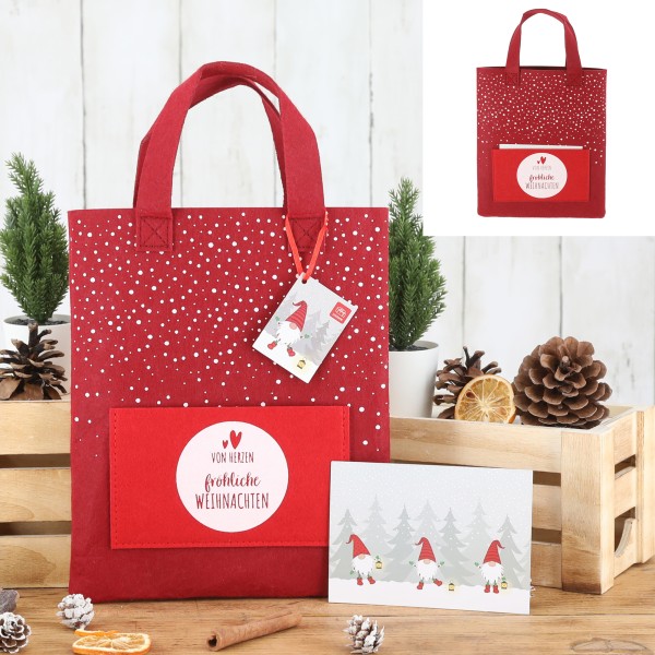 3 x Filz-Geschenktasche "Von Herzen fröhliche Weihnachten" 22 x 26 cm