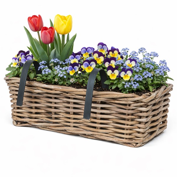 Blumenkasten "Marie" aus Weide mit Folie und Halterung