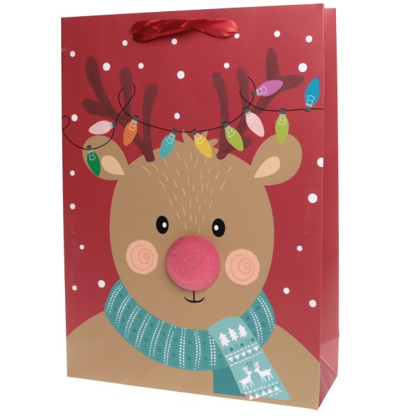 12 x Geschenktüten aus Papier mit süßer Pompon-Nase für Weihnachten