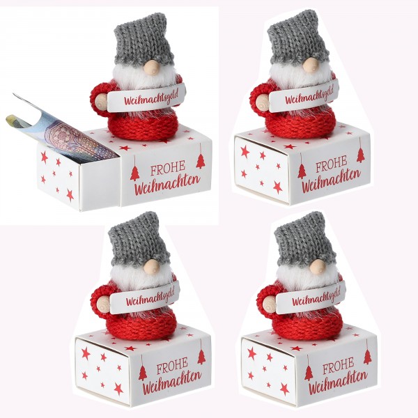 4 x Wichtel "Weihnachtsgeld" mit kleiner Schachtel für Geldgeschenke