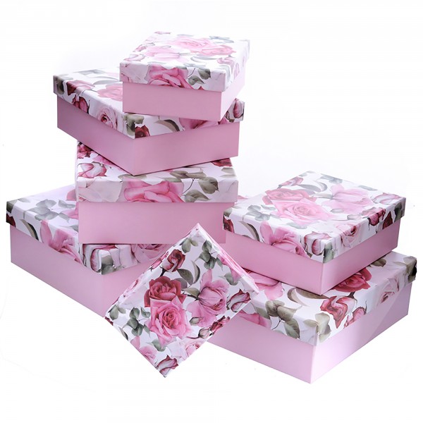 7-tlg. Set Geschenkkarton - Aufbewahrung - Boxen mit Rosendesign