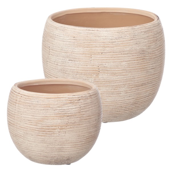 2er Set Blumenübertöpfe "Lina" in mattem Natur-Look Ø 19 cm / 25 cm