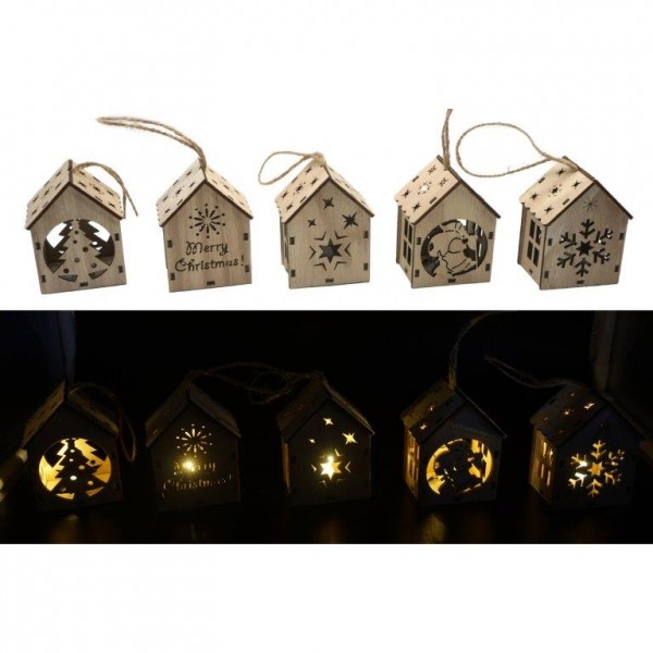 Nostalgische Weihnachtshänger aus Holz mit LED zum Hängen