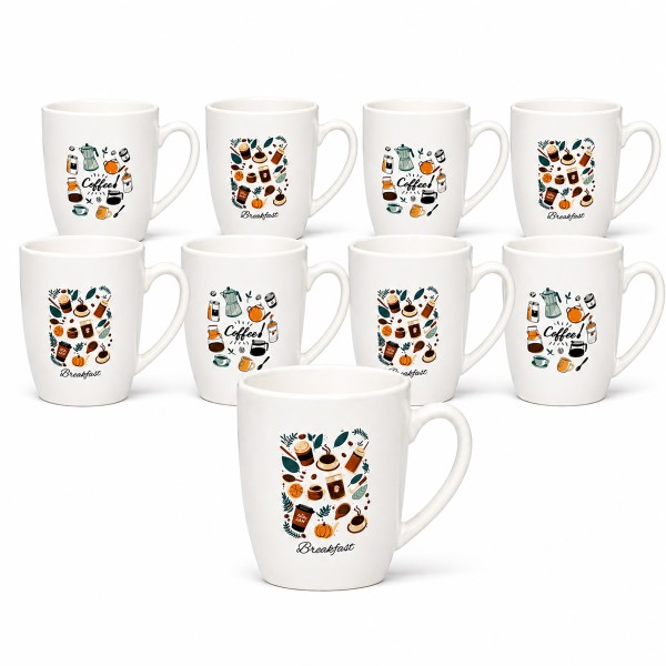 9 x Tassen "Emilia" aus Porzellan in 2 Modellen sortiert - 350 ml