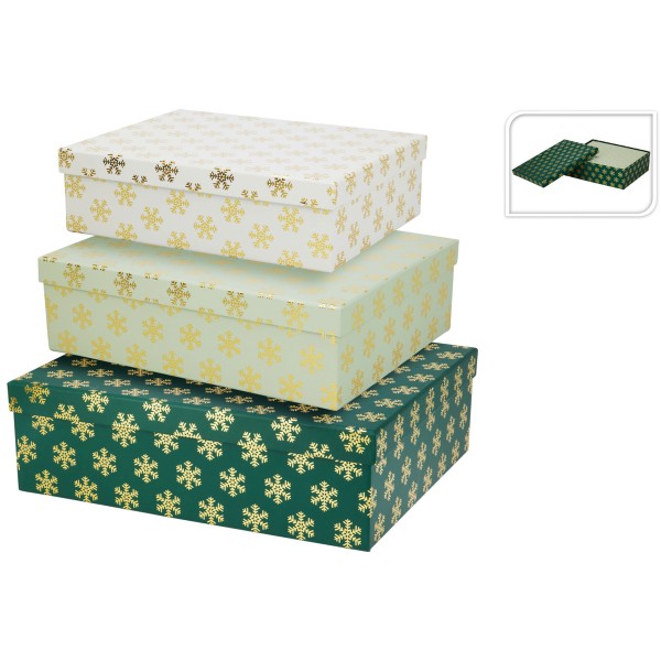 3-tlg. Set Geschenkkarton mit Schneeflocken - 3 Modelle