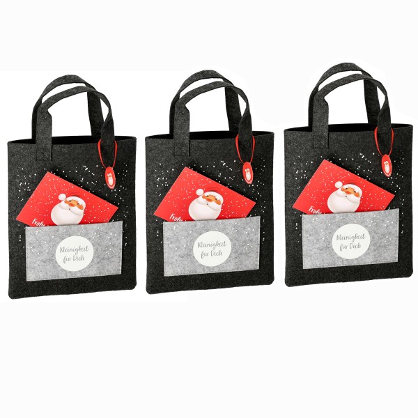 3 x Filz-Geschenktasche "Kleinigkeit für Dich" inkl. Weihnachtspostkarte 22 x 26 cm