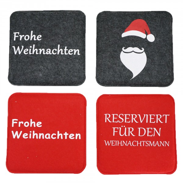 4-tlg. Set Sitzkissen aus Filz 38 x 38 cm im Weihnachts-Look