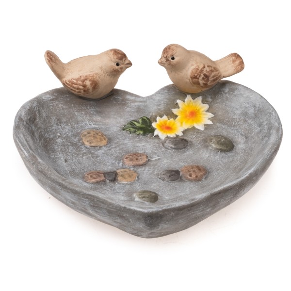 Vogeltränke "Leni" in Herfzform mit Steinen aus Porzellan