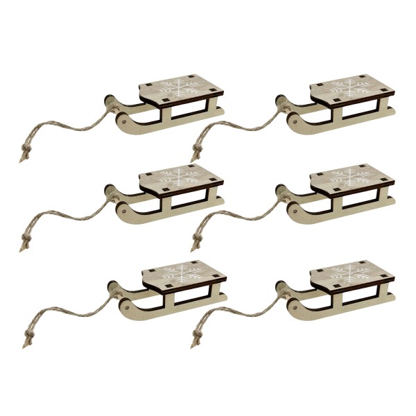 6 x Dekoschlitten aus Holz - Baumhänger 10 x 4 cm