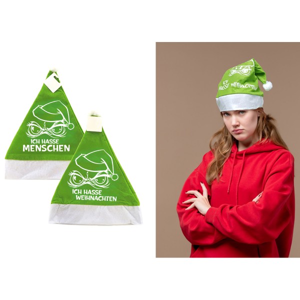 4 x Nikolausmützen "Festtags-Muffel" aus Plüsch mit Bommel - 2 Modelle