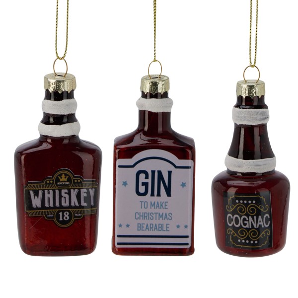 3-tlg. Set Glashänger "Schnaps Trinkflaschen" 3 Modelle H 9 cm