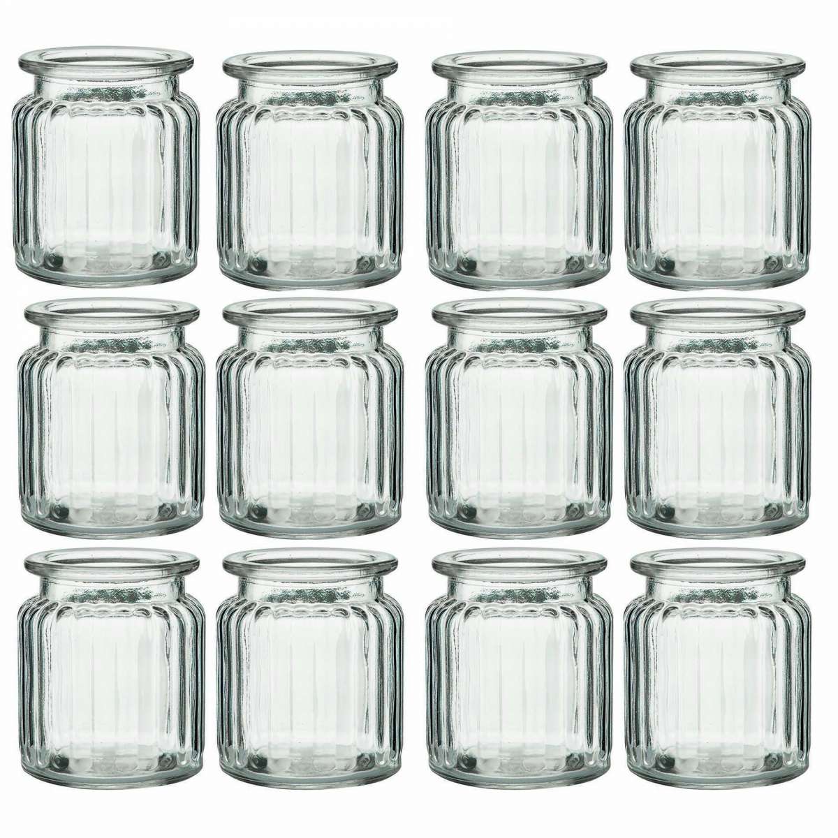 Vohocandle Windlichter Set 12 Stück - Grüne Glas Teelichthalter Mit Rippenmuster