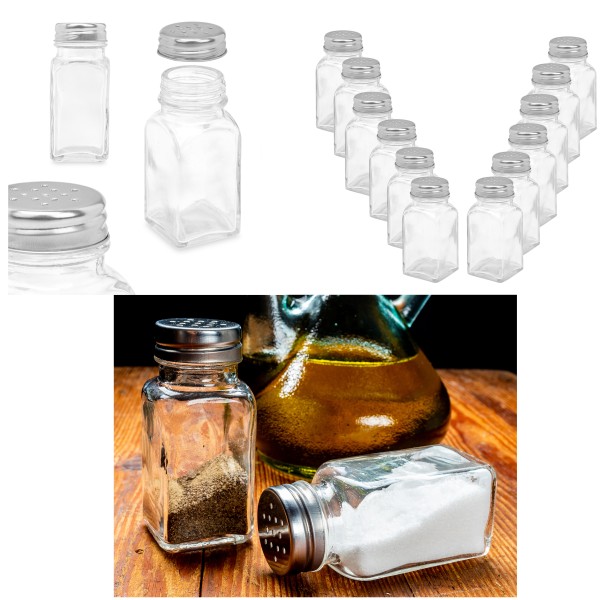 12 x Salz- und Pfefferstreuer aus Glas mit Edelstahl-Deckel