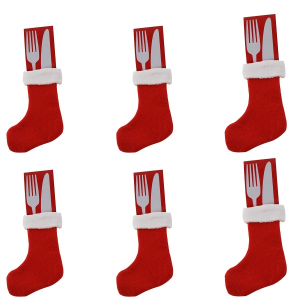 6 x Bestecktasche "Weihnachtsstrumpf"