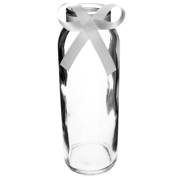 12 x Glasflaschen im Landhausstil + gratis Dekoband H 16 cm