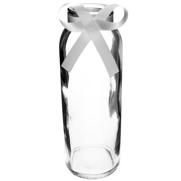 16 x Glasflaschen im Landhausstil + gratis Dekoband H 16 cm