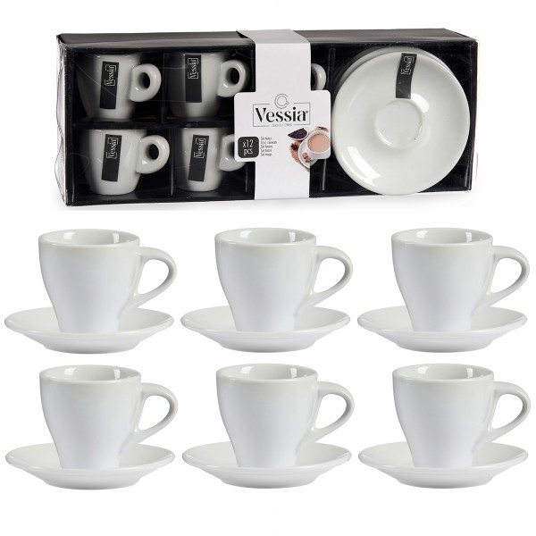 6 x Tassen mit Unterteller aus Porzellan / 12-teilig