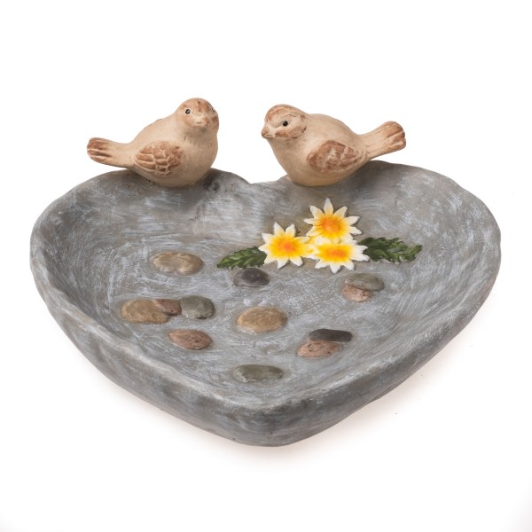 Vogeltränke "Leni" in Herfzform mit Steinen aus Porzellan