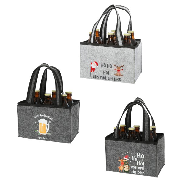 3-tlg. Set Flaschenträger aus Filz im Weihnachts-Outfitt | 22,5 x 15 x 14 cm (B/H/T)