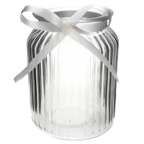 12 x Windlichter geriffelt mit Deko-Band H 14,5 cm
