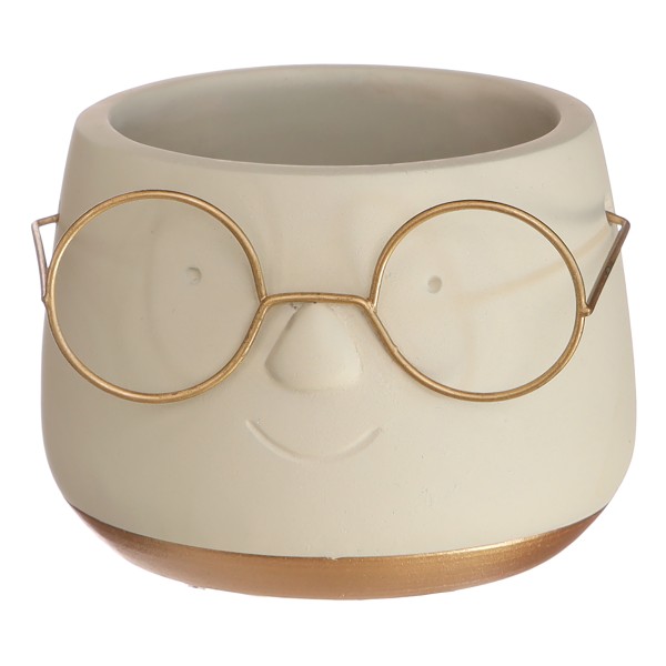 Blumenübertöpfe "Frieda" aus Keramik mit Brille mit Goldrand
