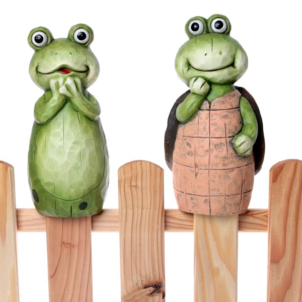 2-tlg. Set Zaunhocker Frosch Fridolin & Schildkröte Fritz aus Keramik H 22 cm