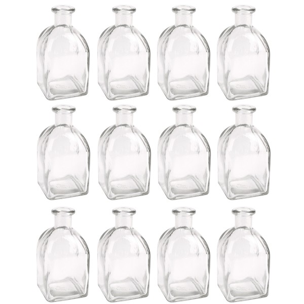 12 x Glasflaschen in quadratischer Form H 13 cm
