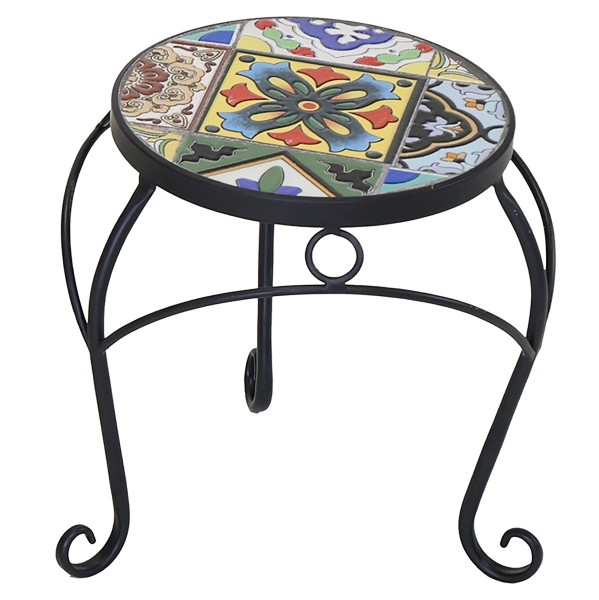 Blumenhocker "Malaga" aus Metall mit Mosaik-Keramikfliesen