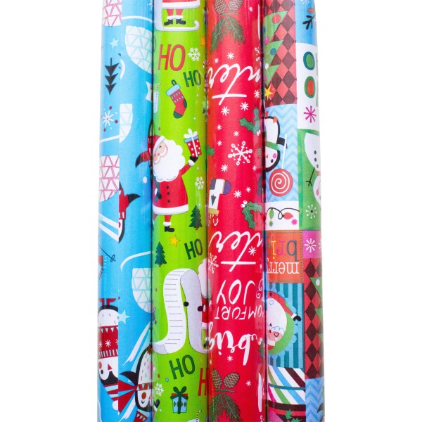 4 Rollen Geschenkpapier Weihnachten für Kinder / Pro Rolle 500 x 70 cm