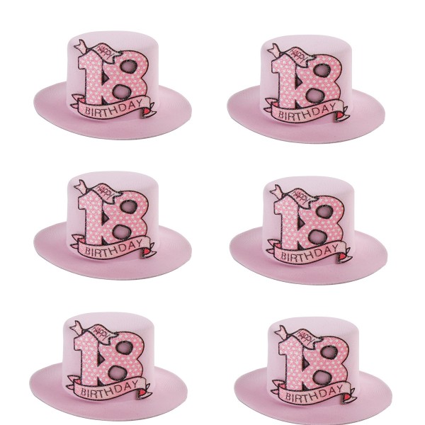 6 Hüte mit Clip "Happy 18. Birthday"