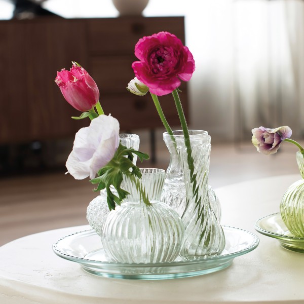 5-tlg. Vasen-Set im Vintage-Look mit passender Glasschale