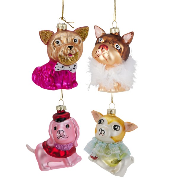 4-tlg. Set Glashänger "Hunde" 8 x 7 x 4 cm - Baumhänger