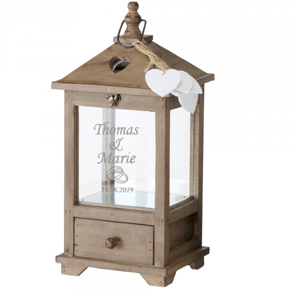 Laterne "Mirano"aus Holz mit persönlicher Gravur zur Hochzeit